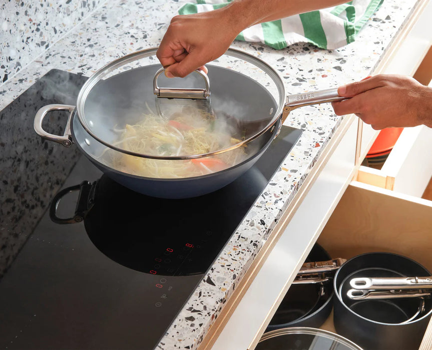 Space Folding Handle Ceramic Non-stick 12.5" Blue Wok & Lid 1000035SS