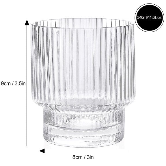 Ribbed Old Fashion Glass 340ml, Set of 4