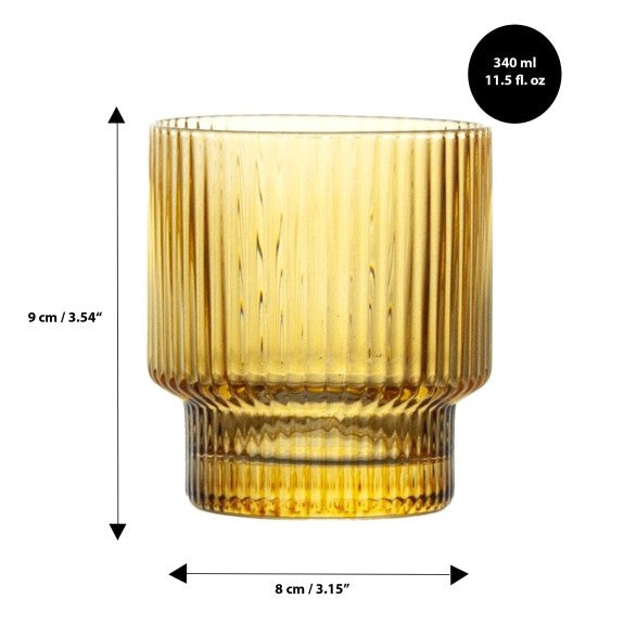 Ribbed Amber Old Fashion Glass 340 ml, Set of 4 / 2171.013.AM
