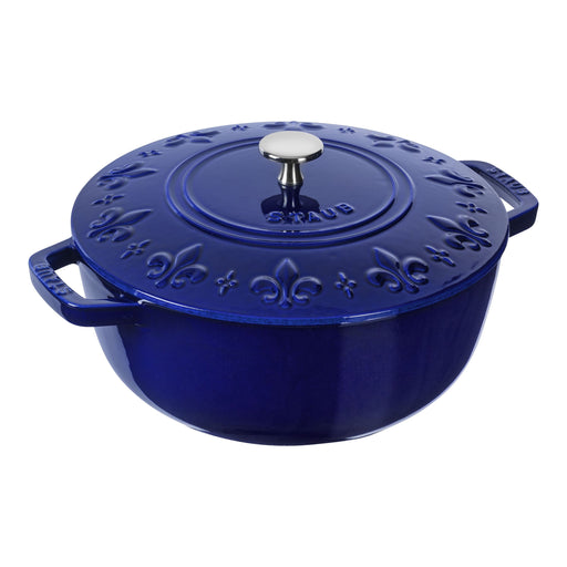 Staub La Cocotte 3.6L Cast Iron Round French Oven, Fleur-de-lis, Dark Blue