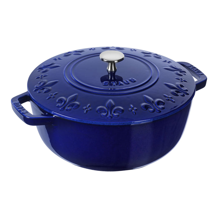 Staub La Cocotte 3.6L Cast Iron Round French Oven, Fleur-de-lis, Dark Blue
