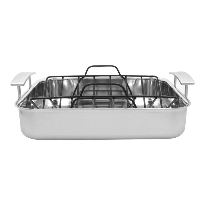 39 x 33 cm 18/10 Stainless Steel rectangular Roaster + grid, silver - Kitchen Equipped