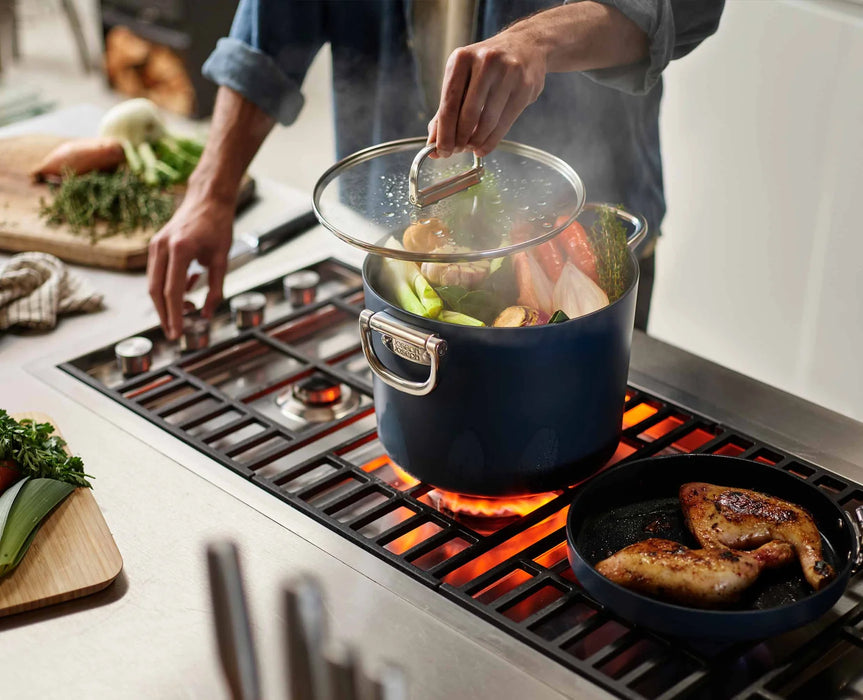 Space Folding Handle Ceramic Non-stick 8.5 Qt. Blue Stock Pot & Lid