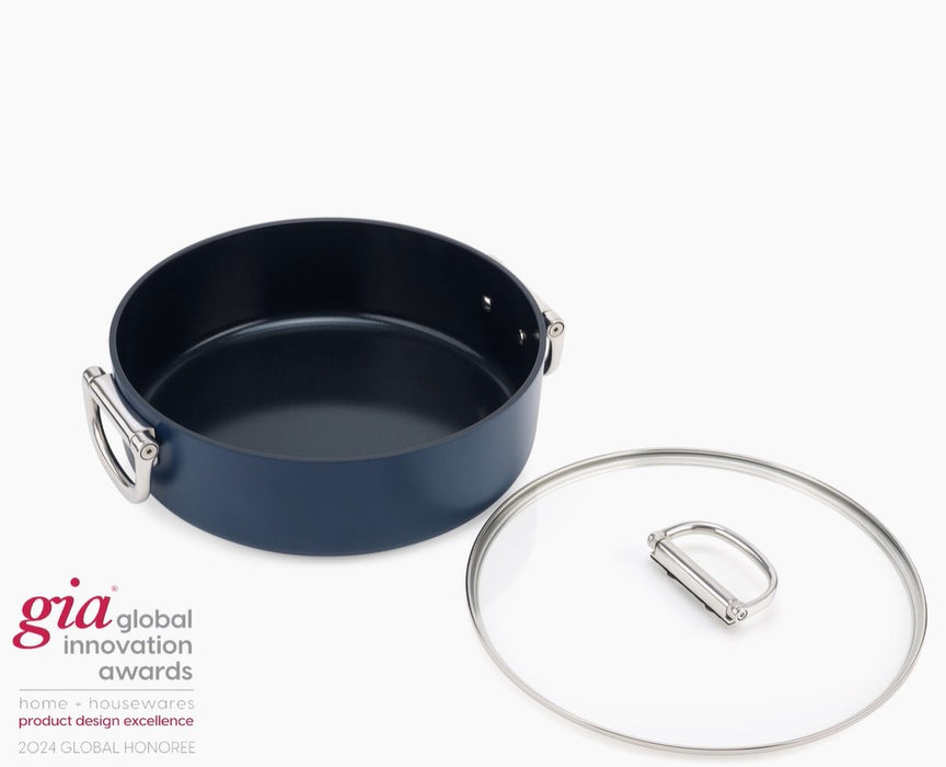 Space Folding Handle Ceramic Non-stick 5 Qt. Blue Shallow Casserole Pan & Lid - Kitchen Equipped