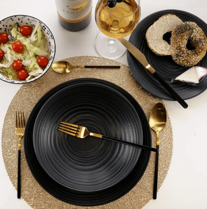 Black Grain Stoneware 12 Piece Dinnerware Set - Kitchen Equipped