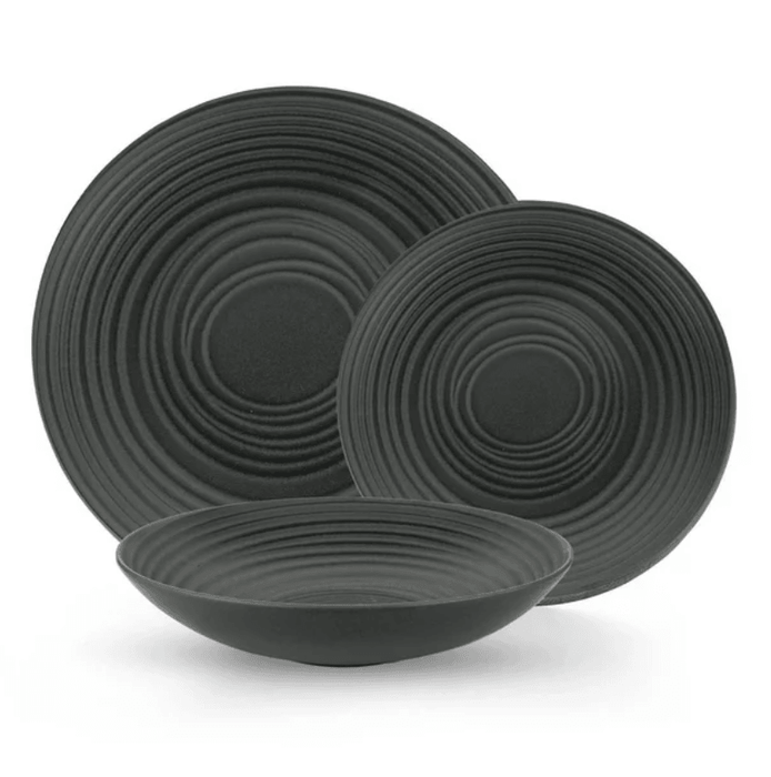 Black Grain Stoneware 12 Piece Dinnerware Set - Kitchen Equipped