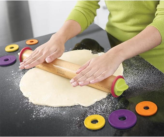 Joseph Joseph Adjustable Rolling Pin with Removable Rings, 13.6 inch, Multi-Color - Kitchen Equipped