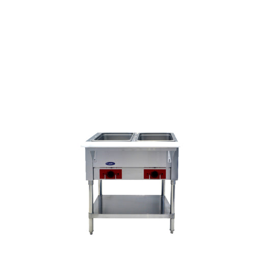 Atosa CSTEA-2C Open Well Electric Steam Table with 2-Pan, Undershelf and Cutting Board - 120 V - Kitchen Equipped