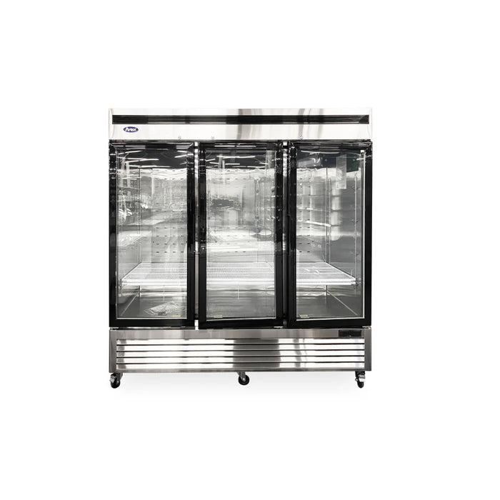 Atosa MCF8708GR 81.87" 3-Door Swing Glass Refrigerated Merchandiser - 67.9 Cu.Ft - Kitchen Equipped