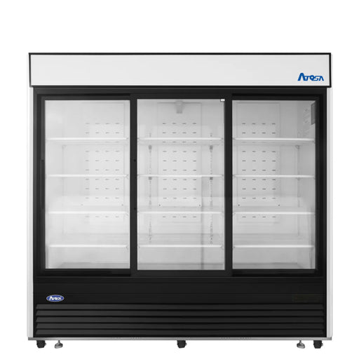 Atosa MCF8729GR 87" Bottom Mount 3 Glass Door Refrigerated Merchandiser - 64.4 Cu.Ft. - Kitchen Equipped