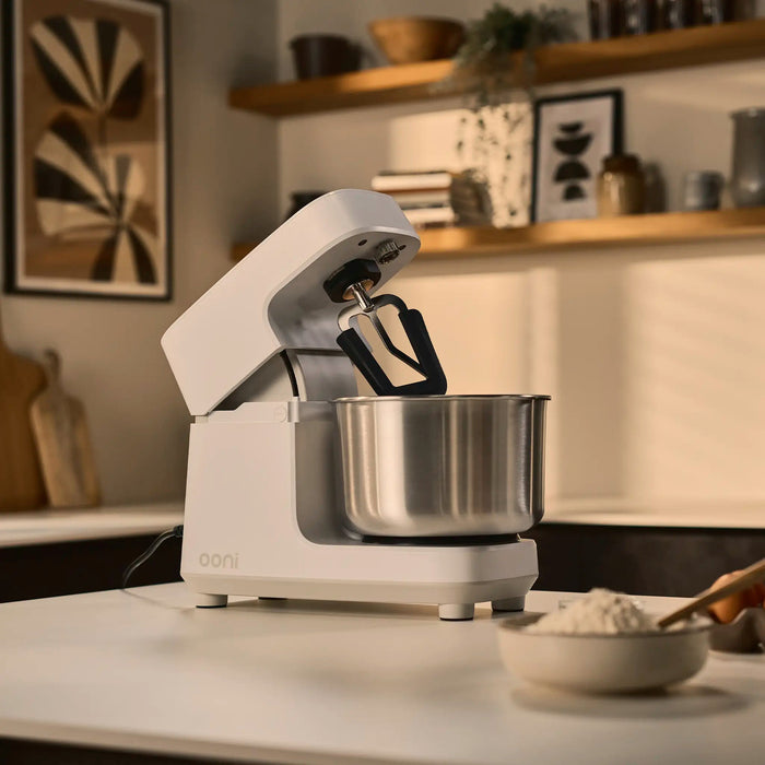 Ooni Halo Core Spiral Mixer with flour and bowl