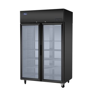 Atosa - PLUS-F2B-GD-S-PT - 2 Section Pass-Thru Refrigerator w/ Front &amp; Rear Glass Doors (Black Exterior)