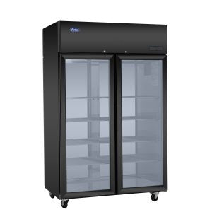 Atosa - PLUS-F2B-GD-S-PT - 2 Section Pass-Thru Refrigerator w/ Front &amp; Rear Glass Doors (Black Exterior)