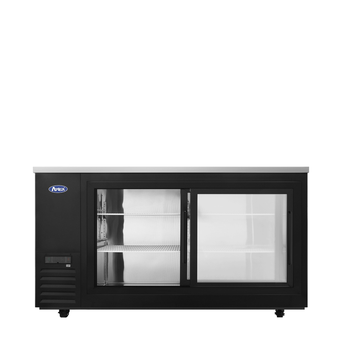 Atosa - SBB69SGGRAUS2 – 69″ Black Shallow Depth Back Bar Cooler with Sliding Glass Doors - Kitchen Equipped