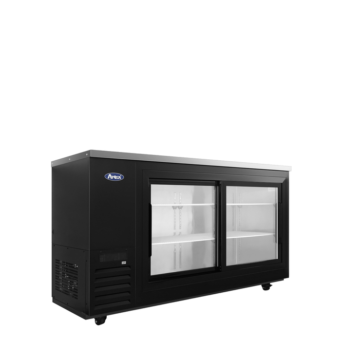 Atosa - SBB69SGGRAUS2 – 69″ Black Shallow Depth Back Bar Cooler with Sliding Glass Doors - Kitchen Equipped