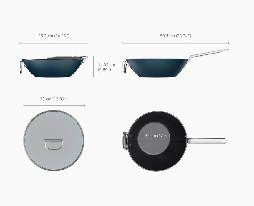 Space Folding Handle Ceramic Non-stick 12.5" Blue Wok & Lid 1000035SS