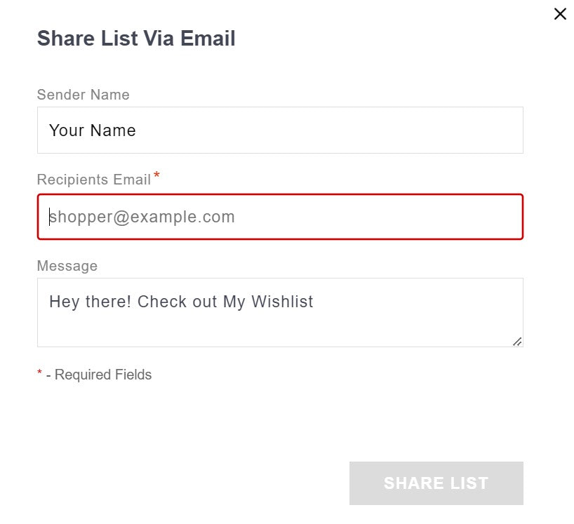You will find a small pop-up contact form where you can enter your name, recipients and Email.