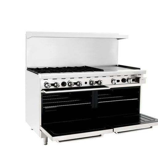 Cook Rite by ATOSA AGR-6B24GR/60″ GAS RANGE(6)BURNERS AND 24″ GRIDDLE ON THE RIGHT WITH (2)26″ 1/2 WIDE OVENS NATURAL GAS