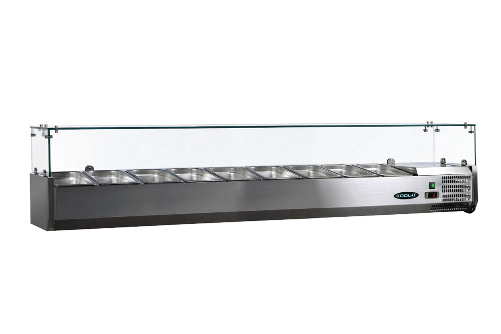 Kool-It KTR-80G 80" Refrigerated Stainless Steel Topping Rail With Glass Sneeze Guard, 115V
