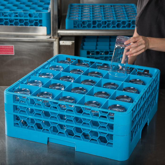 Carlisle | OptiClean™ 7.12" 25-Compartment Divided Glass Rack with 2 Extenders - RG25-2 BLUE