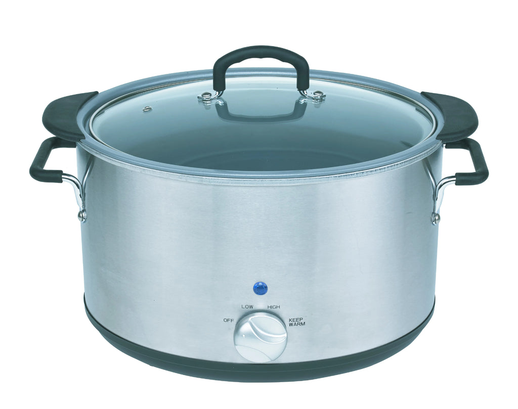 Magic Mill Flat Base Slow Cooker 10 Qt. Grey With Handles and Glass Cover 