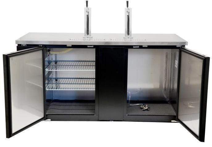 Omcan BD-CN-0023-HC - Refroidisseur de bar à deux portes de 69 po avec deux distributeurs de bière - 3 fûts