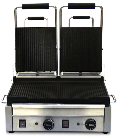 Omcan PG-CN-0711-R - 18" x 10" Grooved Double Panini Grill | Kitchen Equipped