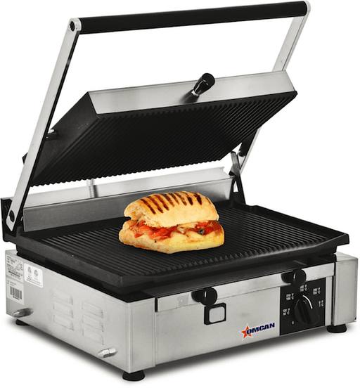 Omcan PG-IT-0610-R - 14" x 10" Grooved Panini Grill | Kitchen Equipped