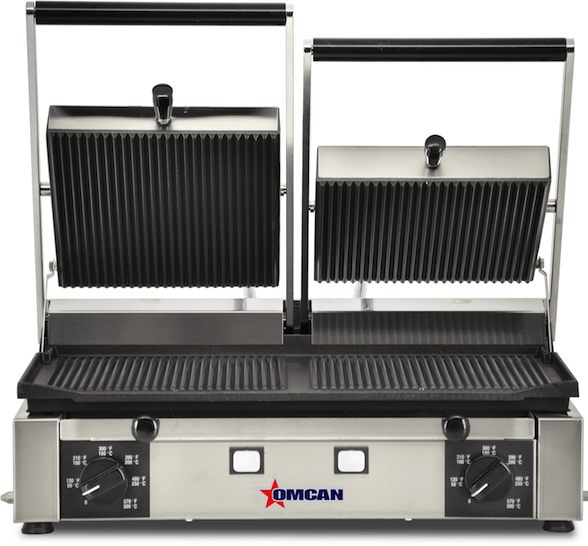 Omcan PG-IT-0737-R - 19" x 10" Grooved Double Panini Grill | Kitchen Equipped