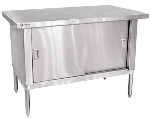 Omcan - Stainless Steel Work Table with Cabinet - 30" Deep, Overhanging Edge