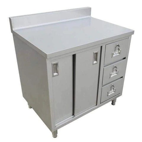 Omcan - Table de travail en acier inoxydable avec armoire, tiroirs et dosseret - 24" de profondeur