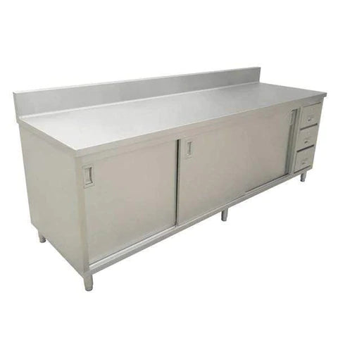 Omcan - Table de travail en acier inoxydable avec armoire, tiroirs et dosseret - 24" de profondeur