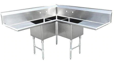 Omcan - Stainless Steel Three Compartment Sink - Corner Sink