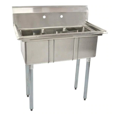 Omcan - Stainless Three Compartment Corner Drain Sink - Space Saver