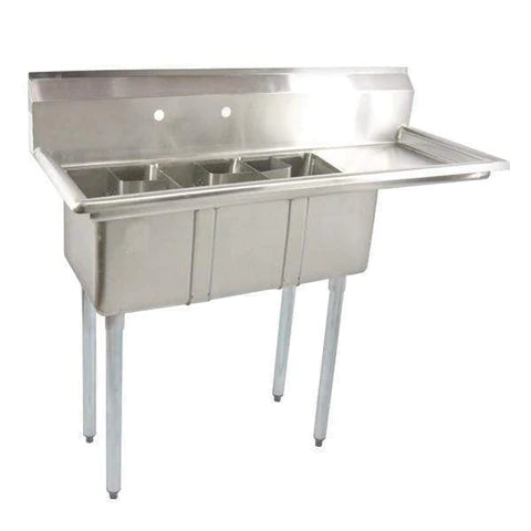 Omcan - Stainless Three Compartment Corner Drain Sink - Space Saver