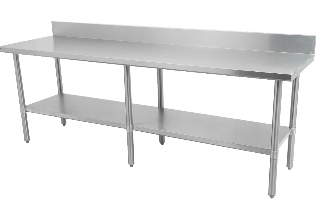 Thorinox - ALL Stainless Steel Work Table with Undershelf & Backsplash - 24" Deep